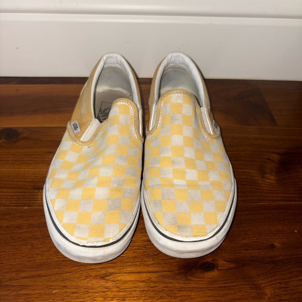 Vans Yellow and White Checkered Slip-On Sneakers